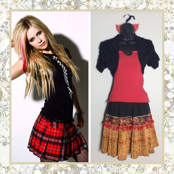 🍒 4PC RUFFLE MINI SKIRT BOHO RUFFLE CAT EARS TANK PETITE SHRUG SET BUNDLE GYPSY - Picture 1 of 8